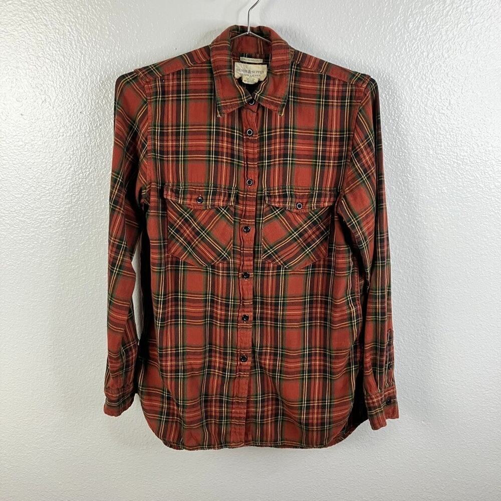 Ralph Lauren Denim & Supply Plaid Button Shacket Sz S Rust Red Western Country